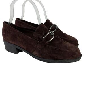 Cobbie Cuddlers Womens Brown Suede Slip On Leather Loafers Block Heel Shoes 7.5W